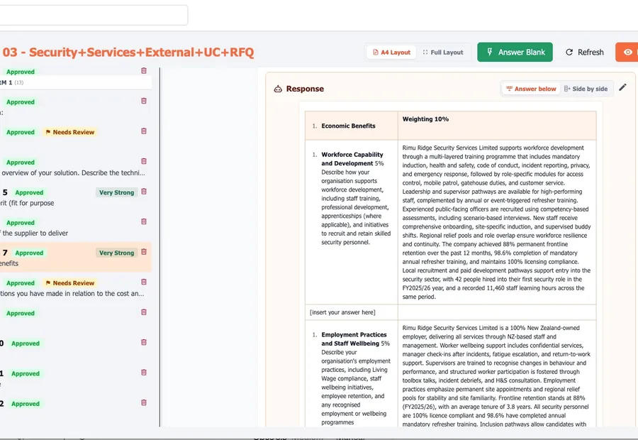 TendIT answer workspace